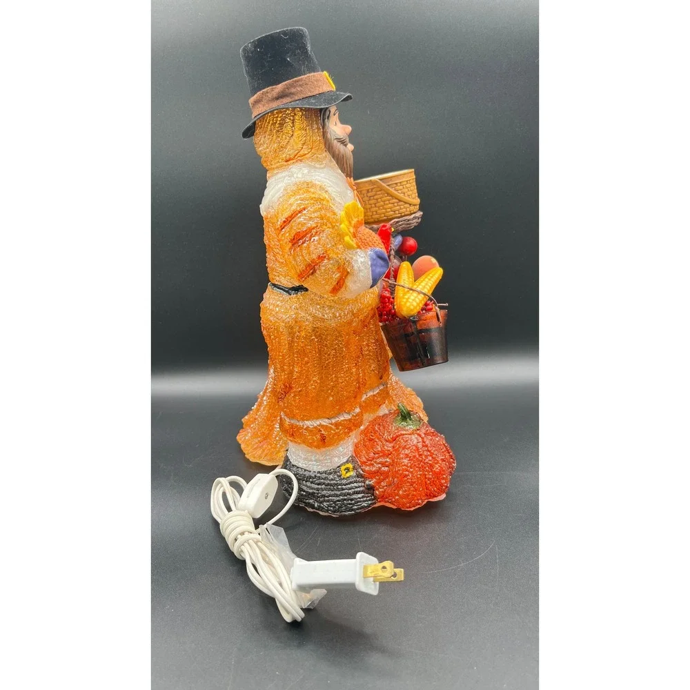 Iced Blow Mold-Style Acrylic Lamp Pilgrim Couple Thanksgiving Harvest Autumn 14